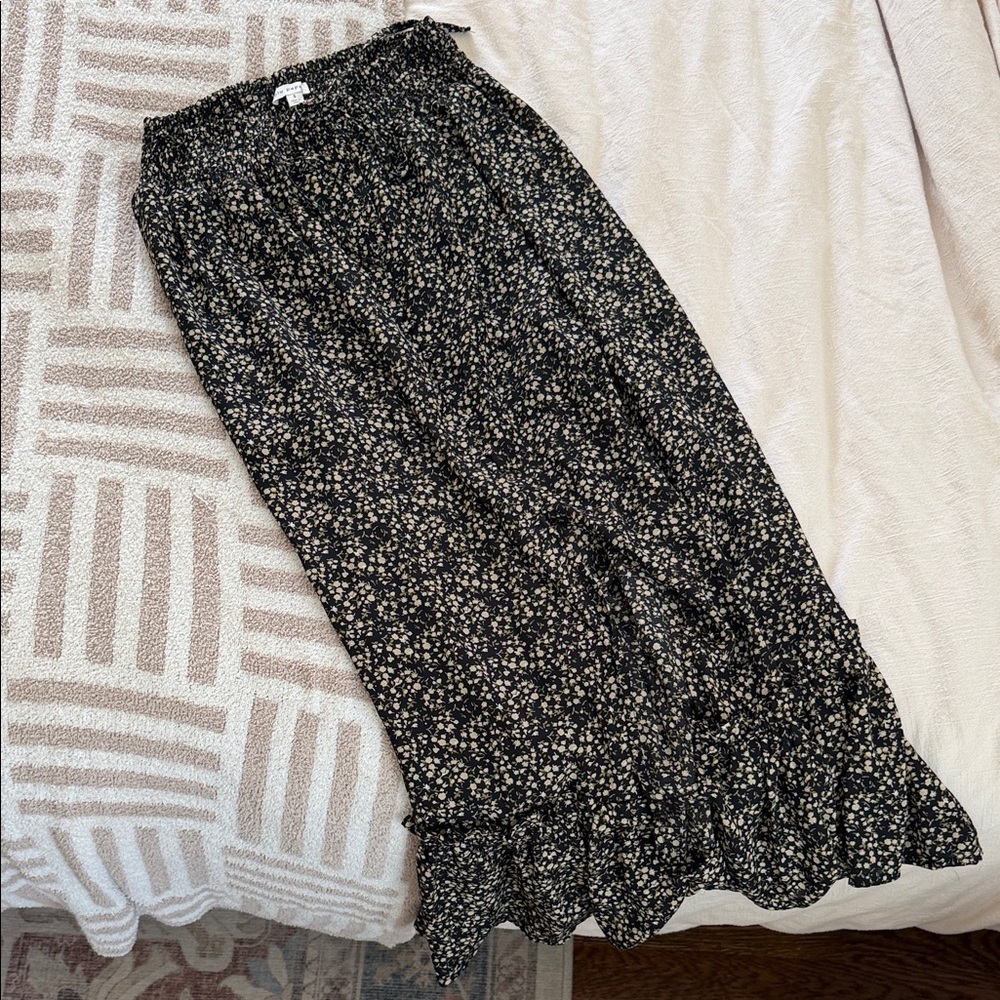 Blu Pepper Black Maxi Skirt with Cream Floral Print